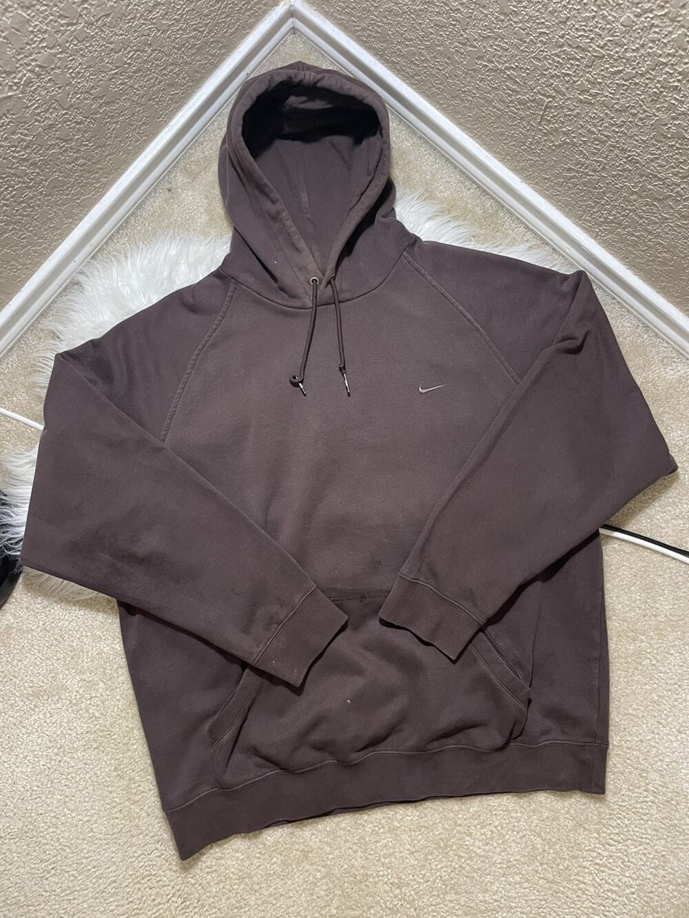 VTG Y2k Nike Mini Swoosh Hoodie Chocolate Brown Sweatshirt Travis Scott Grey Tag